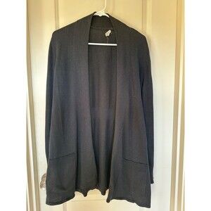 Eileen Fisher Womens Black 100% Merino Wool Cardigan Sweater Open M Pockets